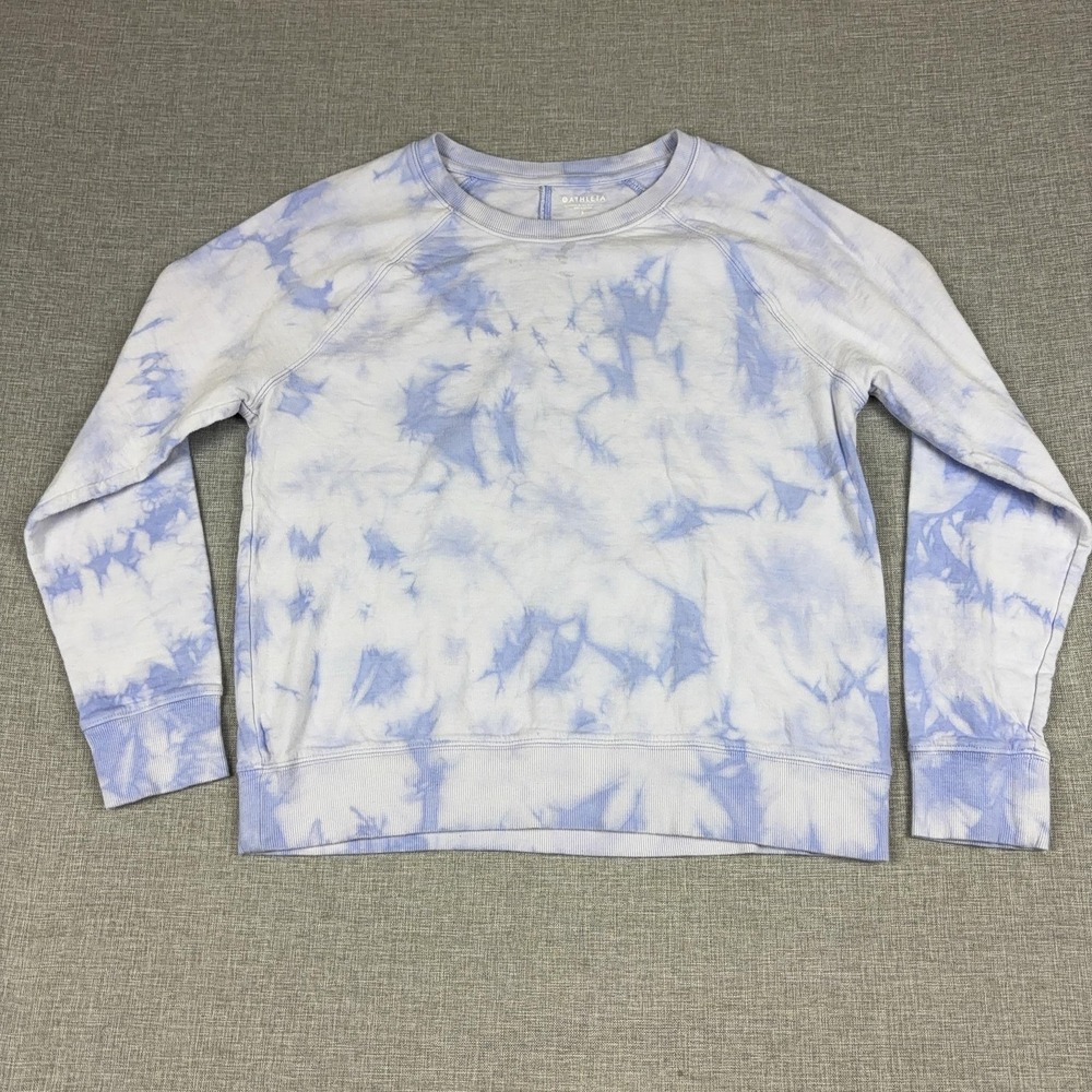 Athleta Sweatshirt Womens Small Blue Tie Dye Crewneck Raglan Fleece Pullover